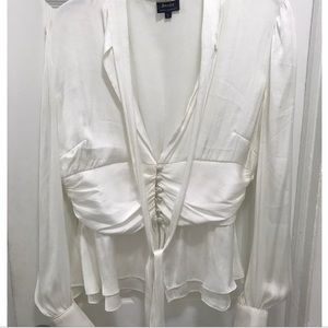 Bardot White Silk Button Up Blouse